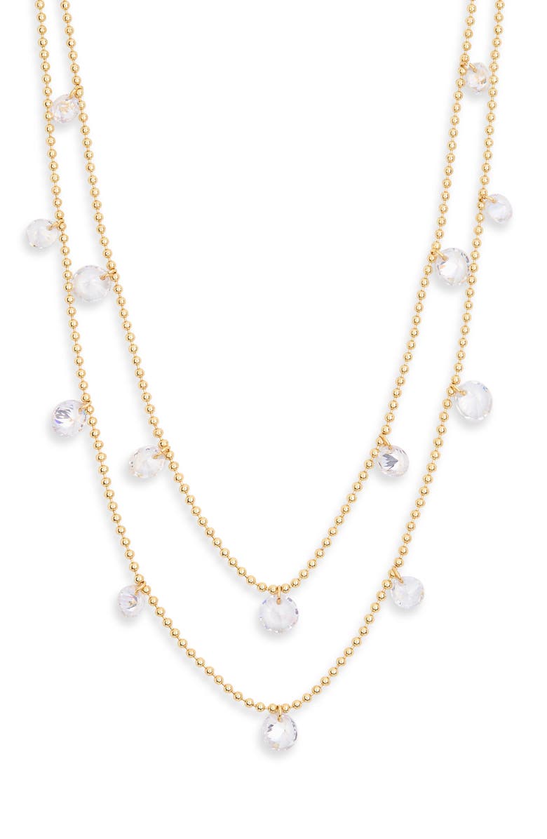 NORDSTROM RACK Set of 2 Floating Cubic Zirconia Ball Chain Necklaces, Main, color, Clear- Gold