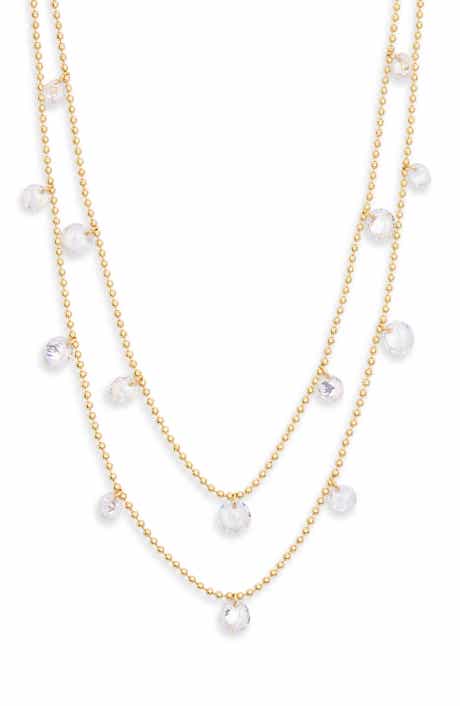 NORDSTROM RACK Set of 2 Floating Cubic Zirconia Ball Chain Necklaces