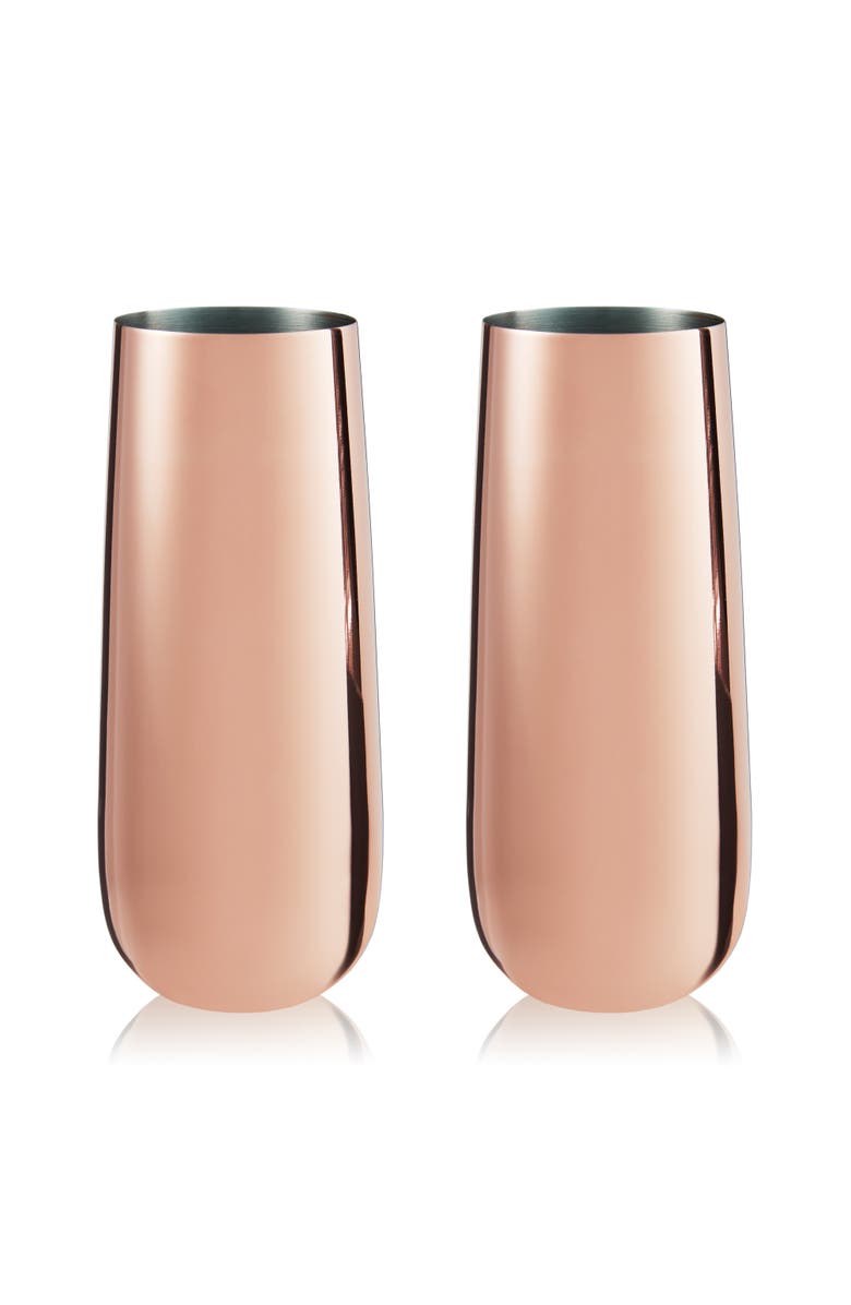 Viski Summit Stemless Champagne Flutes Set of 2, Main, color, Copper
