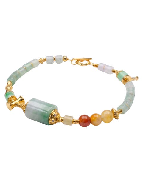 Mosaic Caila Green Jade Barrel Bead Bracelet