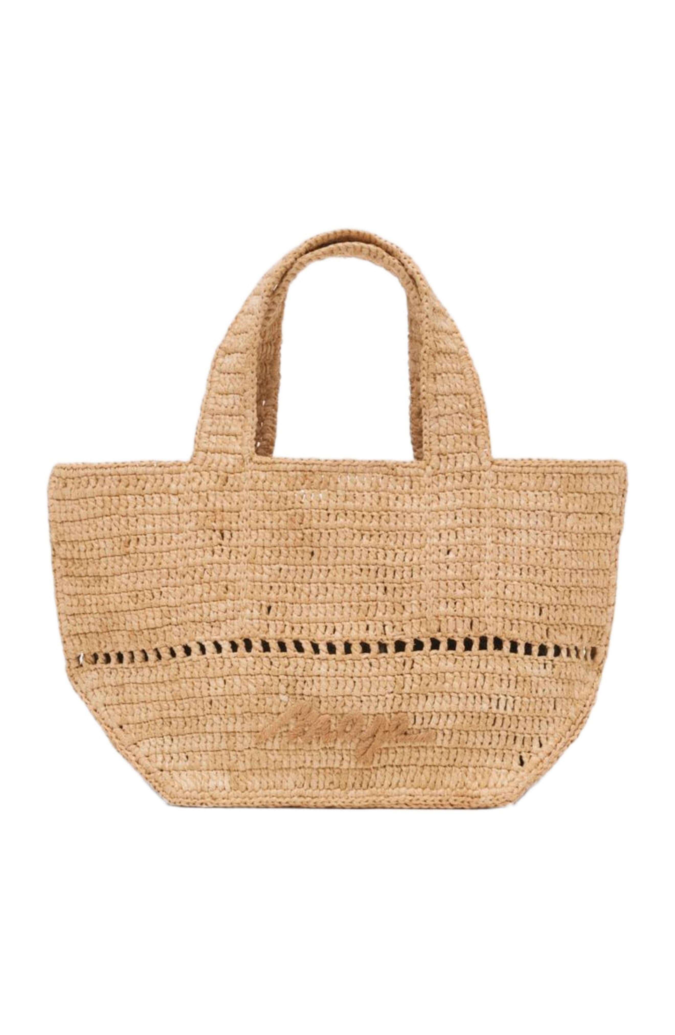 maje Natural raffia mini tote, Main, color, 