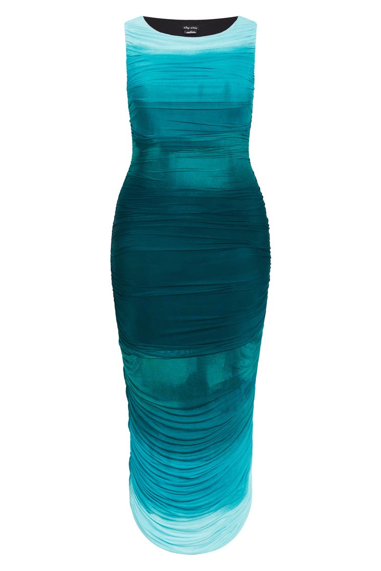 Halo Ombré Ruched Sleeveless Maxi Dress, Alternate, color, SEA OMBRE