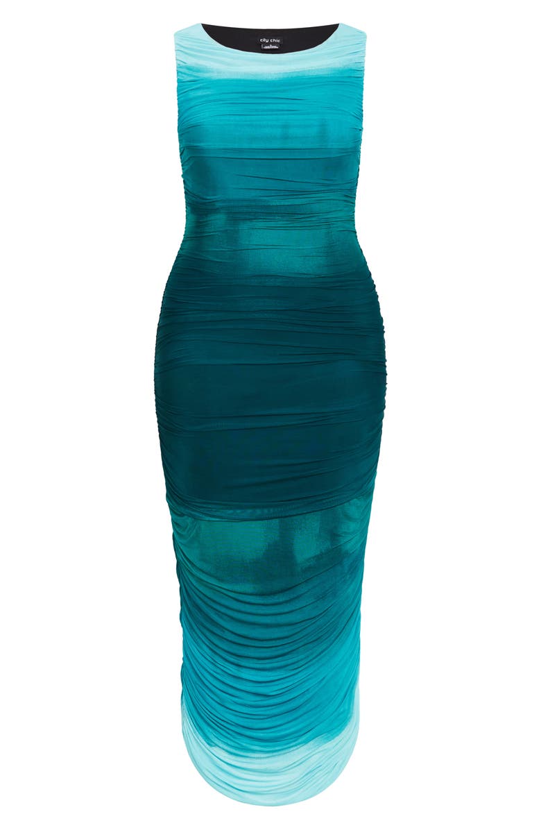 City Chic Halo Ombré Ruched Sleeveless Maxi Dress, Alternate, color, Sea Ombre