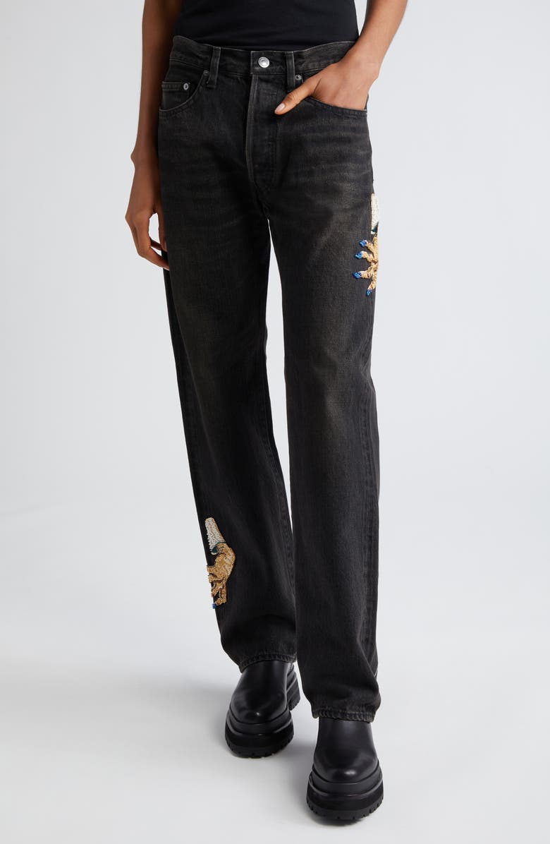 Undercover Beaded Hand High Waist Straight Leg Jeans, Main, color,