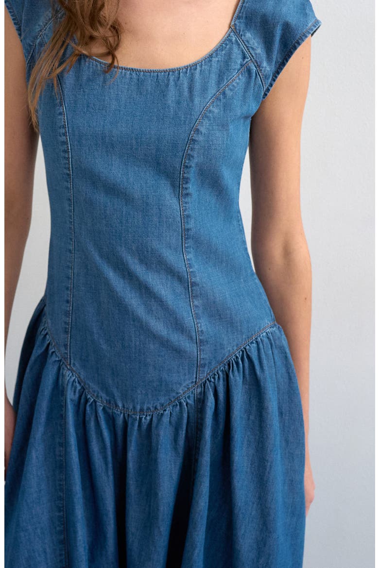 Denim Drop Waist Dress, Alternate, color, MED BLUE