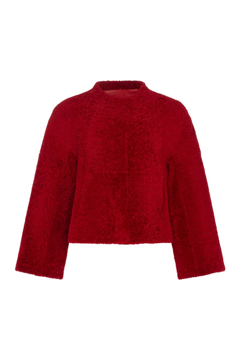 Genuine Shearling Jacket with 3/4 Sleeves and Reversible, Alternate, color, RED