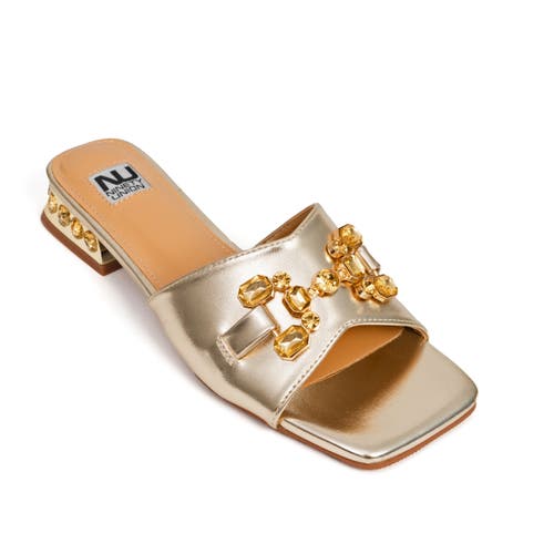Ninety Union Jewel Heel Slide With Large Jewel Ornament Sandal In Gold
