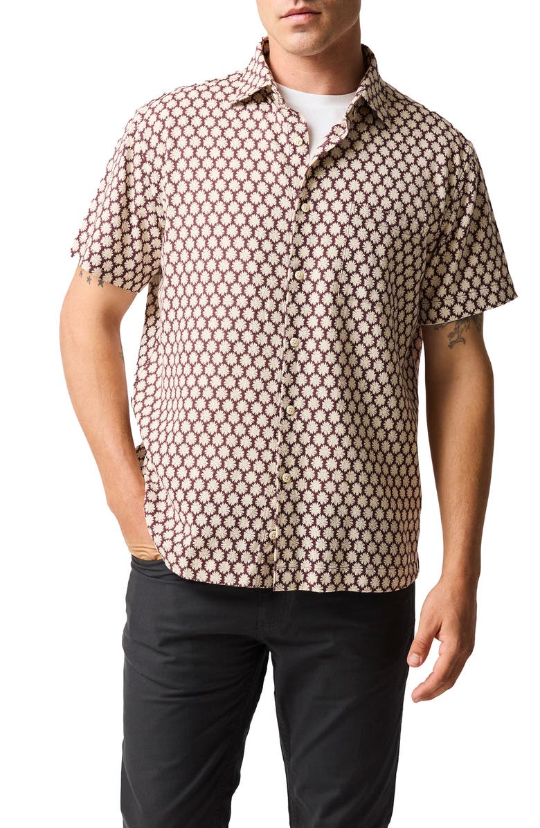 Rodd & Gunn Nelson Creek Neat Floral Print Short Sleeve Cotton Button-Up Shirt, Main, color, Burgundy