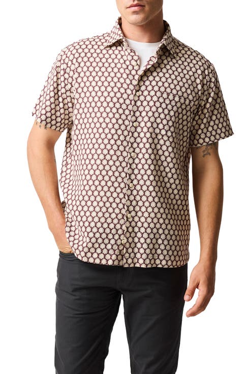 Nelson Creek Neat Floral Print Short Sleeve Cotton Button-Up Shirt