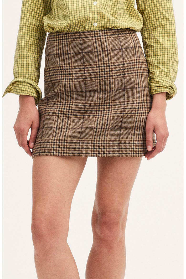 Plaid Recycled Wool Blend A-Line Miniskirt, Main, color, BROWN BLACK PLAID MULTI