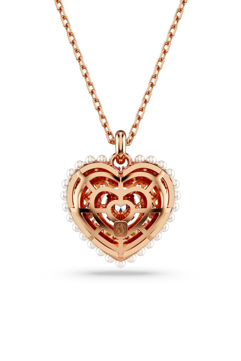 Idyllia Crystal, Faux Pearl & Cubic Zirconia Heart Pendant Necklace, Alternate, color, ROSE GOLD