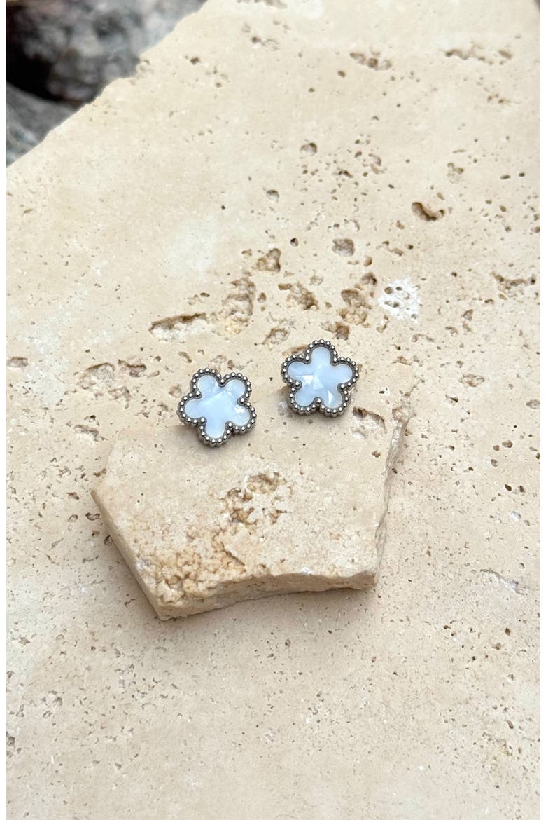 Clover Stud Earrings, Alternate, color, WHITE