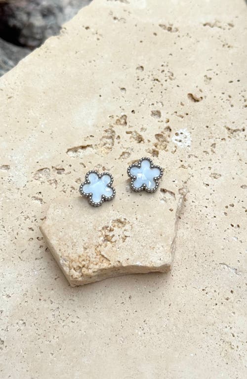 Adornia Clover Stud Earrings In White