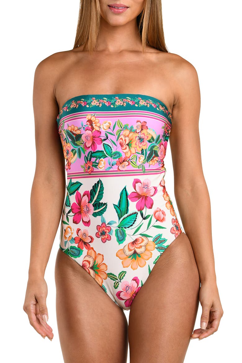 Zen Garden Bandeau One-Piece Swimsuit, Alternate, color, BLUE/ GREEN MULTI
