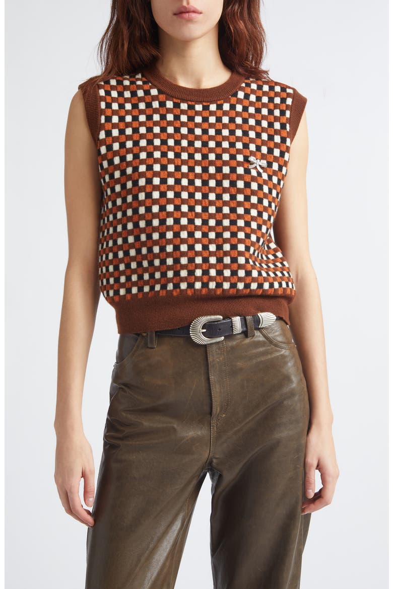 Journey Roby Sweater Vest, Main, color, BROWN/ BLACK/ ORANGE/ WHITE