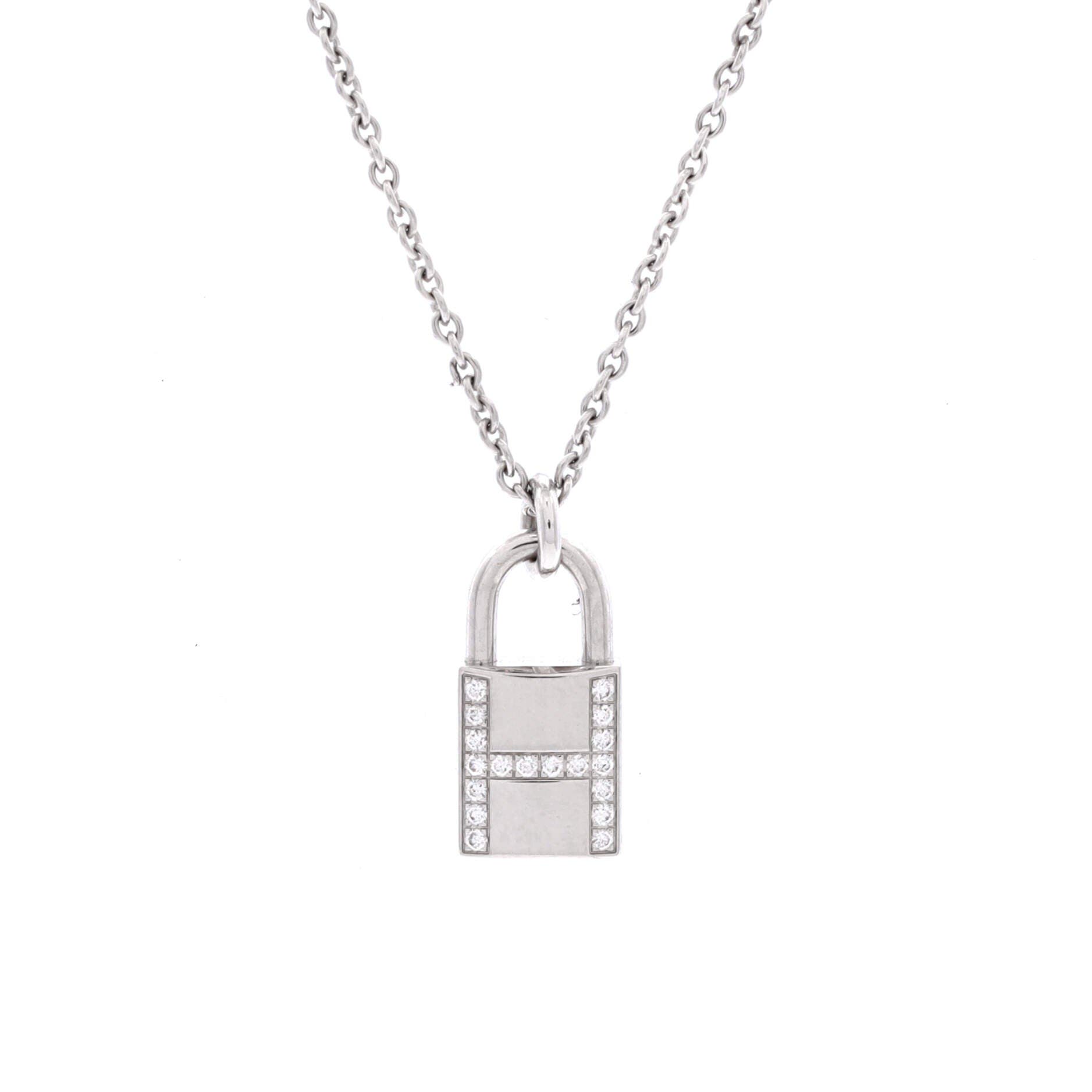 Amulettes Cadenas Pendant Necklace 18K White Gold with Diamonds, Main, color, Metallic Gold