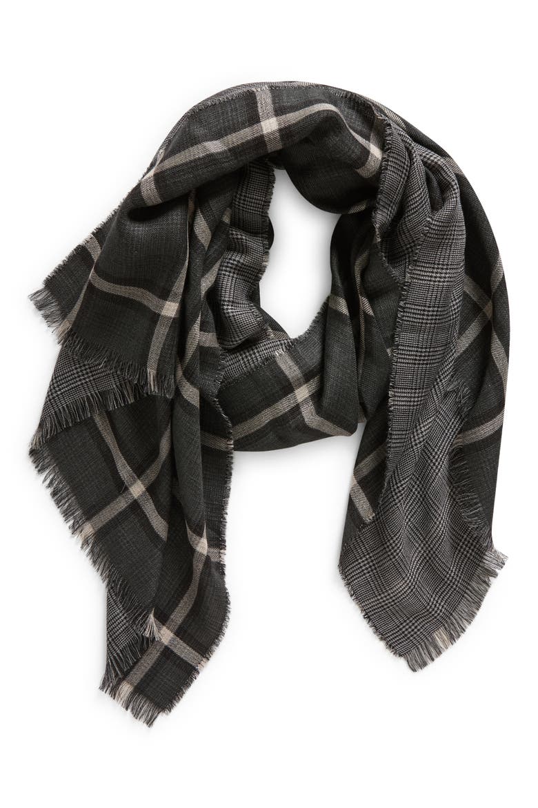 Tirana Check Wool & Silk Stole, Alternate, color, DARK GREY