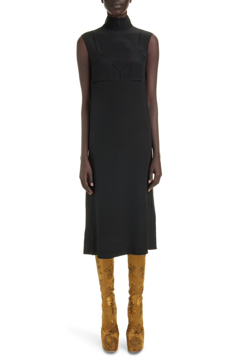 Daras Hemstitched Mock Neck Dress, Main, color, BLACK 900