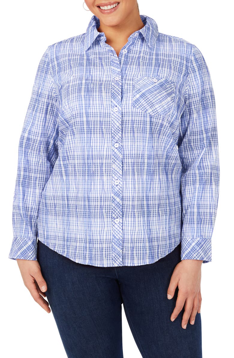 Foxcroft Hampton Plaid Non-Iron Button-Up Shirt, Main, color, 