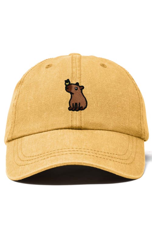 Dalix Capybara Embroidered Everyday Hat In Washed Gold