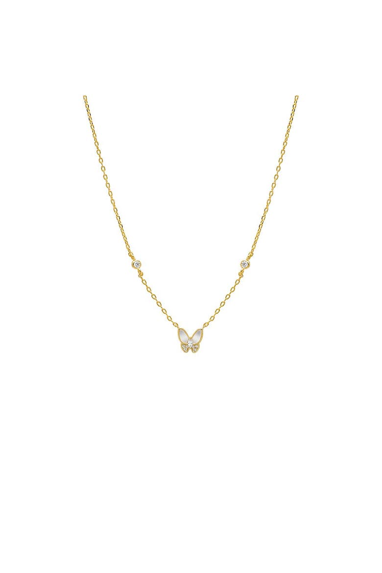CZ & MOP Butterfly Accent Necklace, Main, color, White