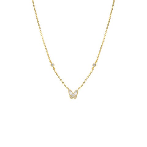 CZ & MOP Butterfly Accent Necklace