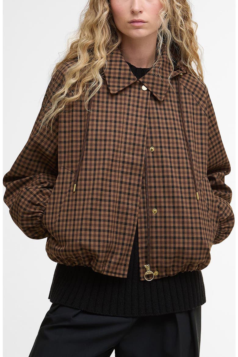 Barbour Audrey Check Showerproof Hooded Bomber Jacket (Women