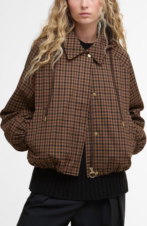 Audrey Check Showerproof Hooded Bomber Jacket