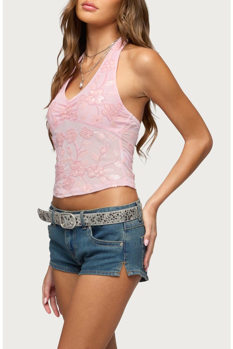 Sequin Beaded Mesh Halter Top, Alternate, color, LIGHT-PINK
