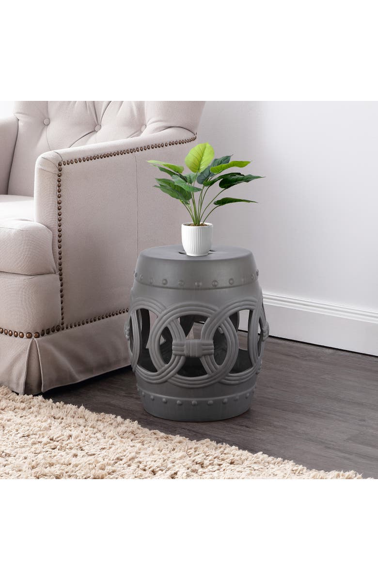 JONATHAN Y Lucky Coins 16" Chinese Ceramic Drum Garden Stool, Alternate, color, Matte Gray