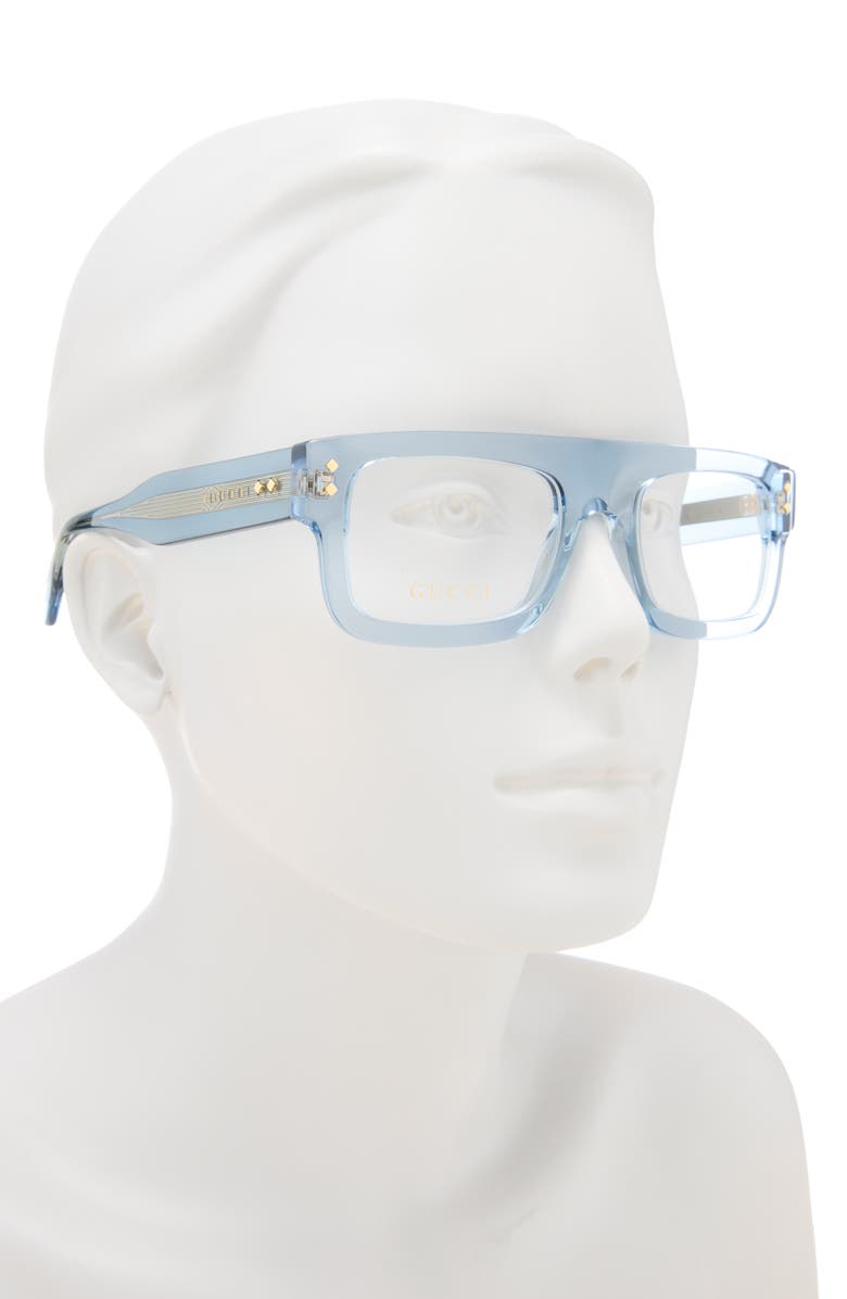 Gucci 52mm Square Rectangular Glasses, Alternate, color, Light Blue Transparent