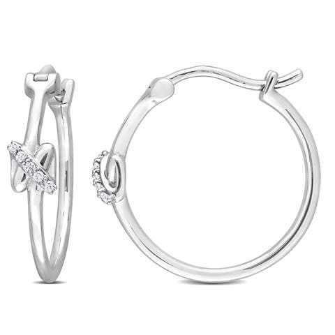 Diamond Crossover Motif Hoop Earrings 14k