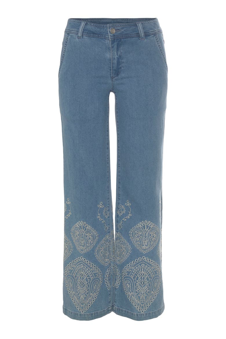 Embroidered Wide Leg Jeans, Alternate, color, Denim Blue Printed