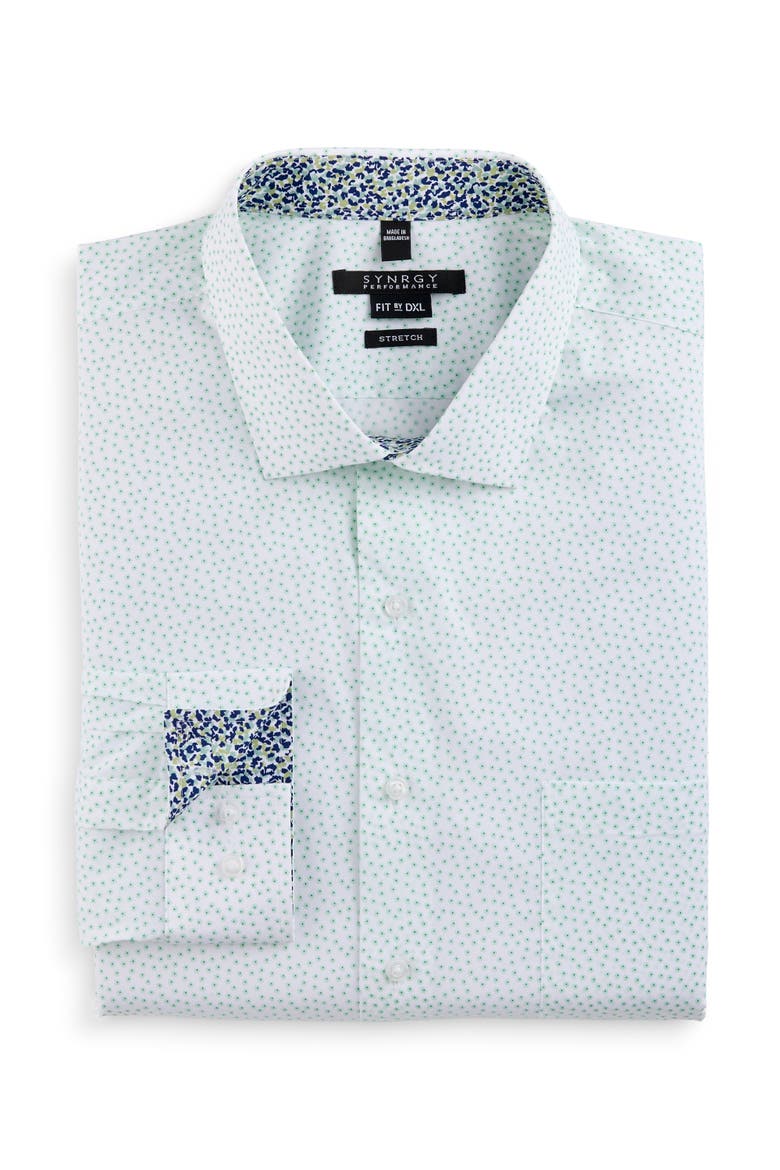 Big & Tall Mini Floral Print Performance Dress Shirt, Main, color, WHITE