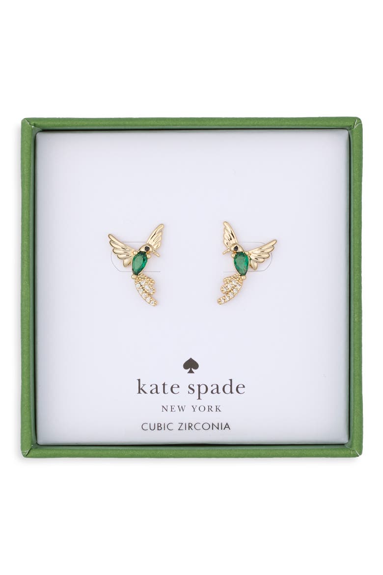 Bird Cubic Zirconia Stud Earrings, Main, color, EMERALD/ GOLD