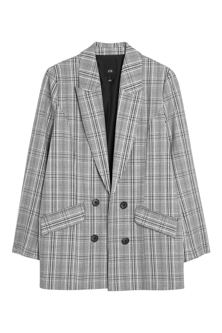 Check Double Breasted Blazer, Alternate, color, GREY