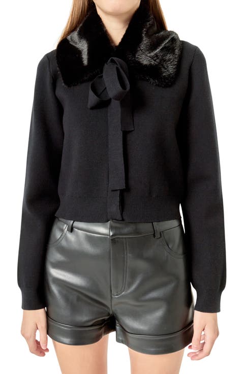 Faux Fur Collar Knit Cardigan