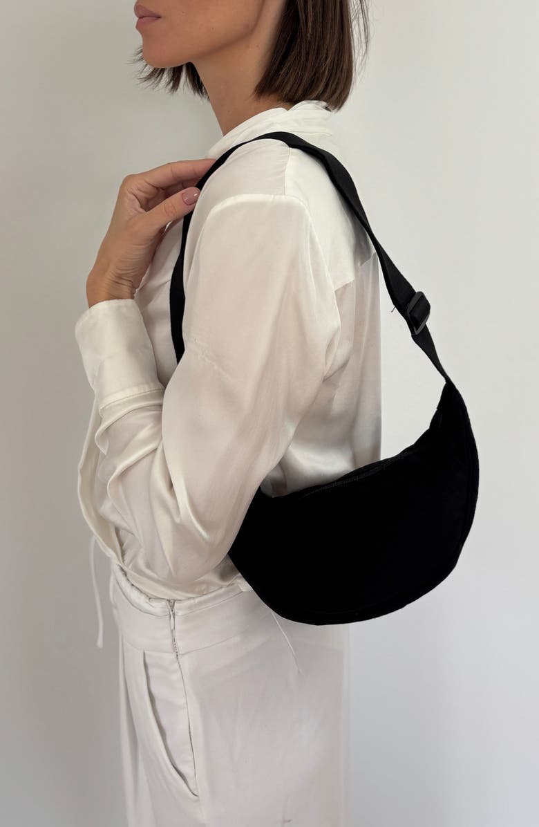 Adornia Black Sporty Adjustable Moon Bag, Alternate, color, Black