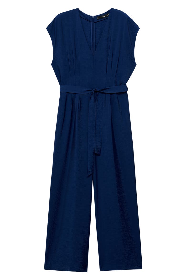 Belted Hammered Satin Jumpsuit, Alternate, color, INK BLUE