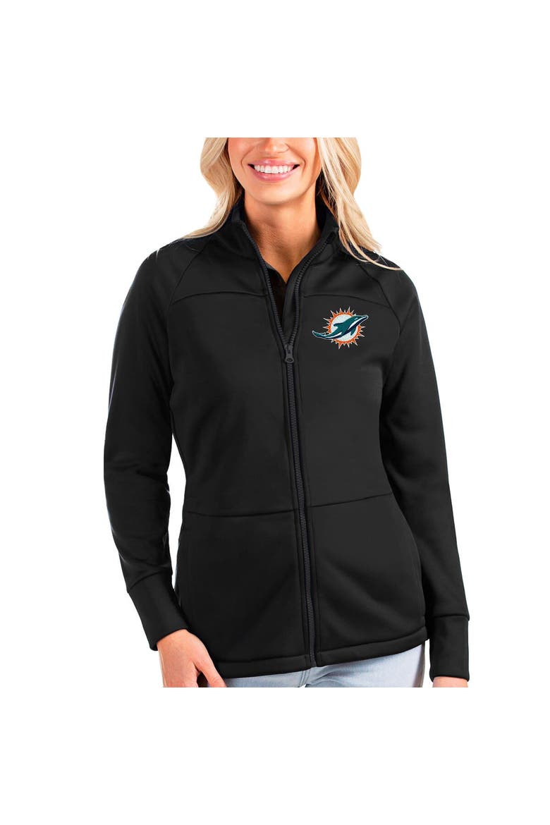 Women's Antigua Black Miami Dolphins Links Full-Zip Golf Jacket, Alternate, color, Black