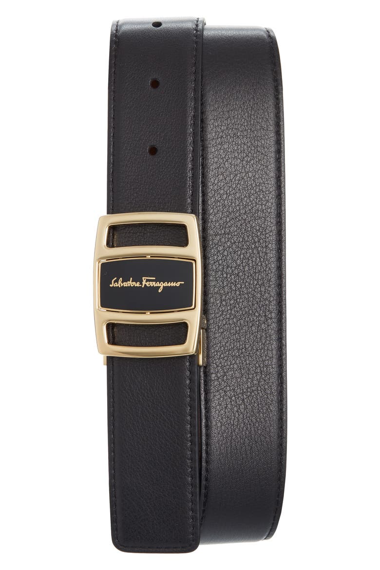 Salvatore Ferragamo Reversible Leather Belt, Main, color, BLACK