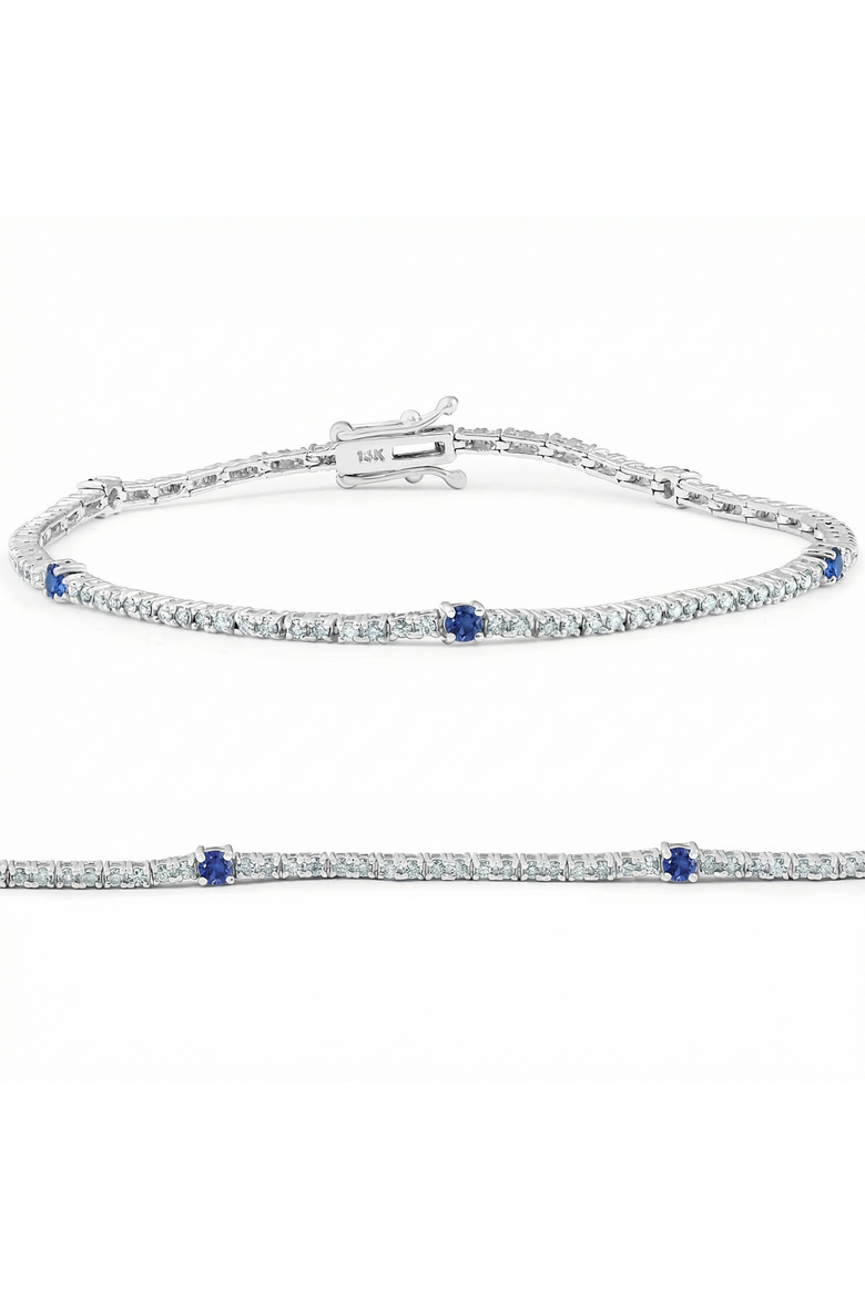 1 1/10 Ct Diamond & Blue Sapphire Tennis Bracelet 14k Gold 7" Lab Grown, Main, color, 14k White Gold