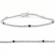 Bliss Diamond 1 1/10 Ct Diamond & Blue Sapphire Tennis Bracelet 14k Gold 7" Lab Grown