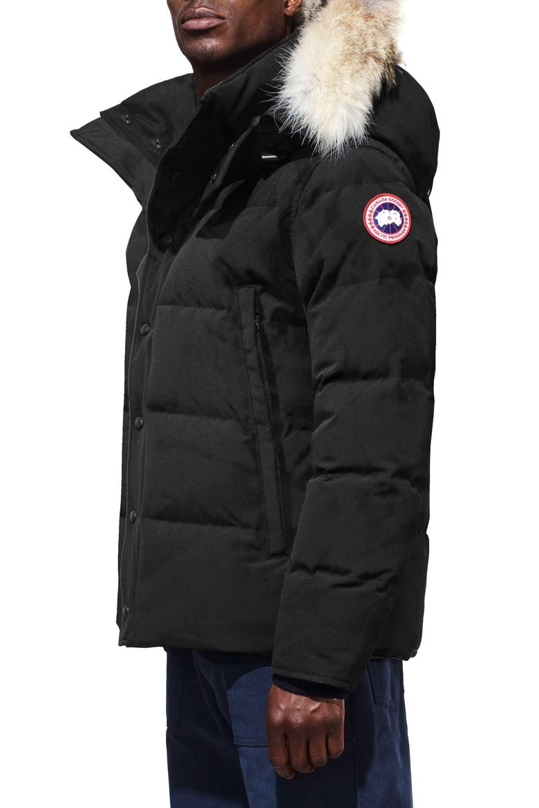 Wyndham Fusion Fit Genuine Coyote Fur Trim Down Jacket, Alternate, color, BLACK