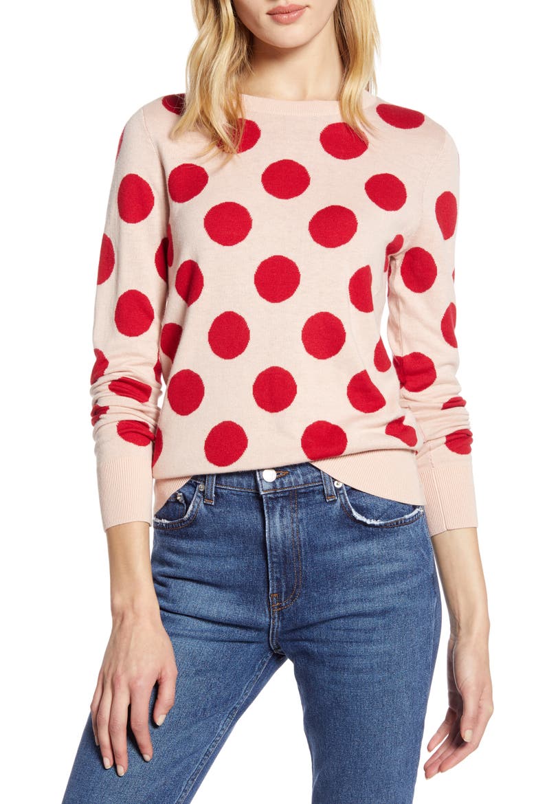 x Atlantic-Pacific Polka Dot Sweater (Nordstrom Exclusive), Main, color, PINK- RED LE DOT
