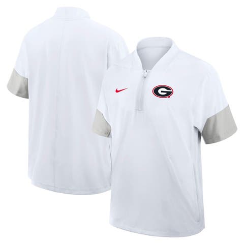 Men's Nike White Georgia Bulldogs 2025 Sideline Short Sleeve Quarter-Zip Coach Jacket
