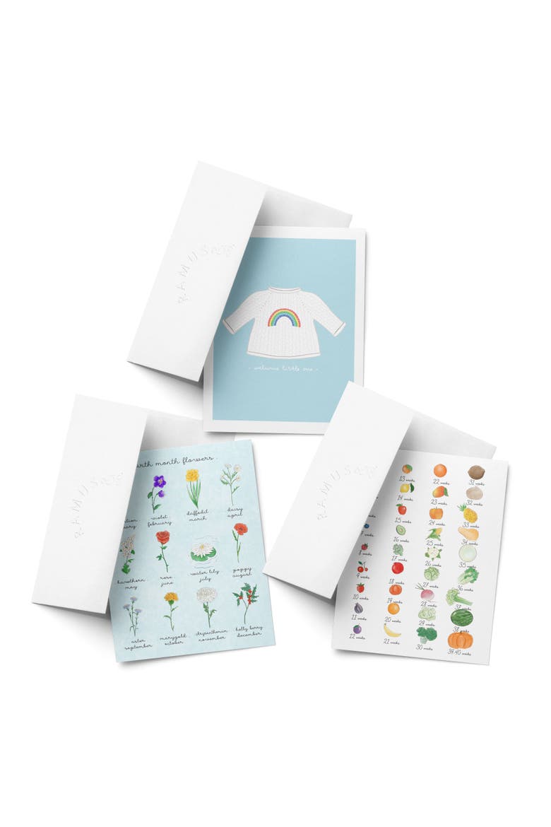 Baby Assorted Greeting Card Pack (3ct) "Rainbow Baby Sweater , Birth Month Flowers, Weekly Growth", Main, color, Multi-Pack