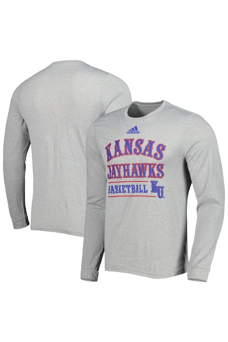 Men's adidas Heather Gray Kansas Jayhawks Alternate Uniform AEROREADY Long Sleeve T-Shirt, Main, color, Heather Gray