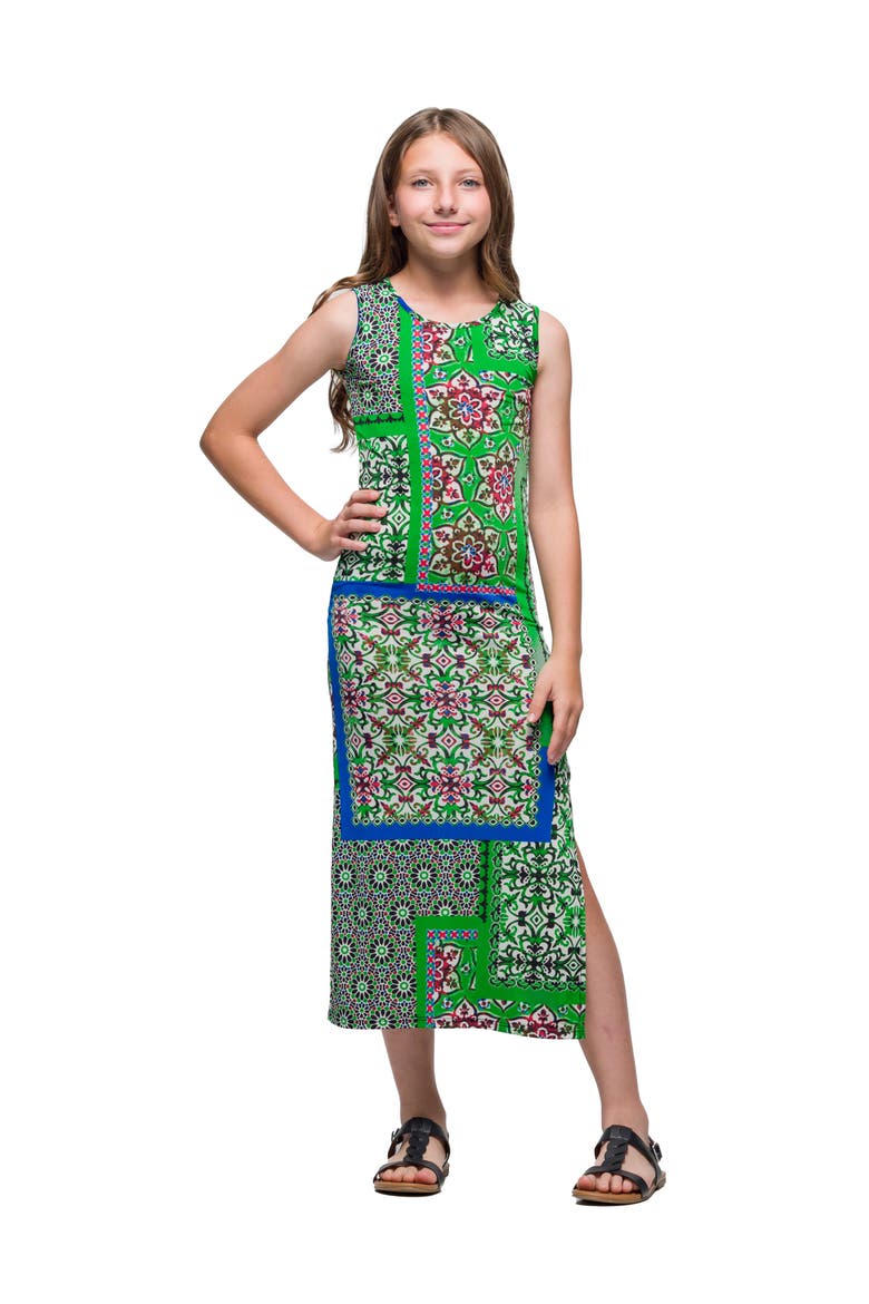 Green Scarf Print Side Slit Maxi Dress, Main, color, Green Multi