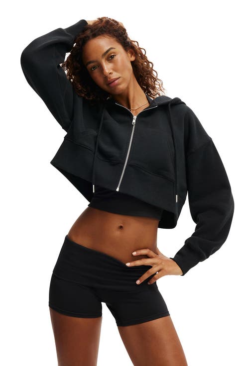 Women's Active Plush Boxy Cropped Zip Through